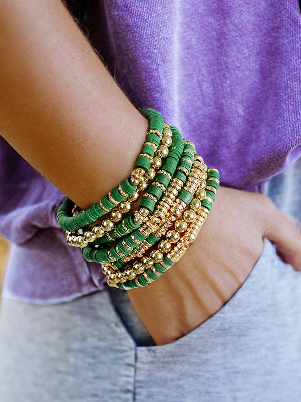 Green Layered Beaded Bracelet Set