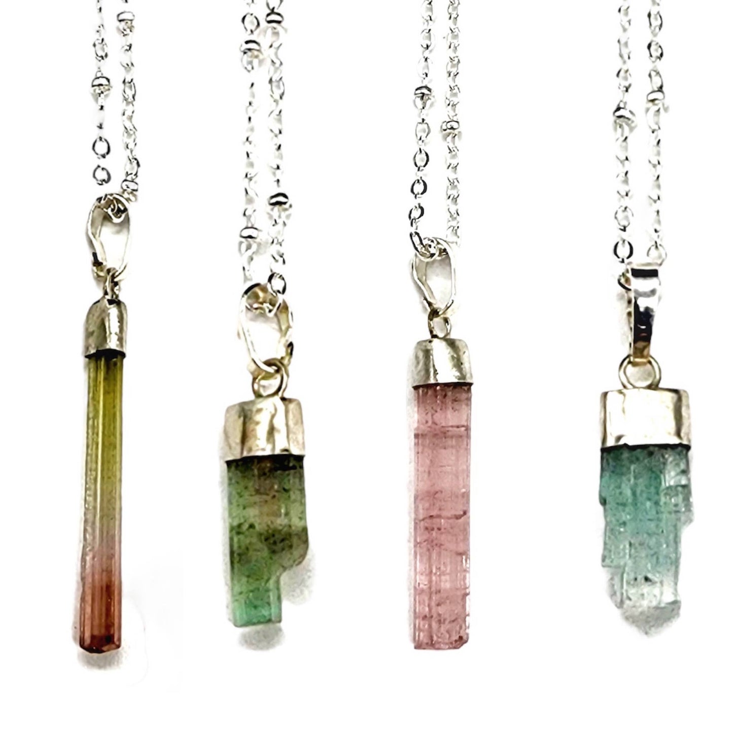 Dainty Silver Tourmaline Necklace: B. Green Tourmaline