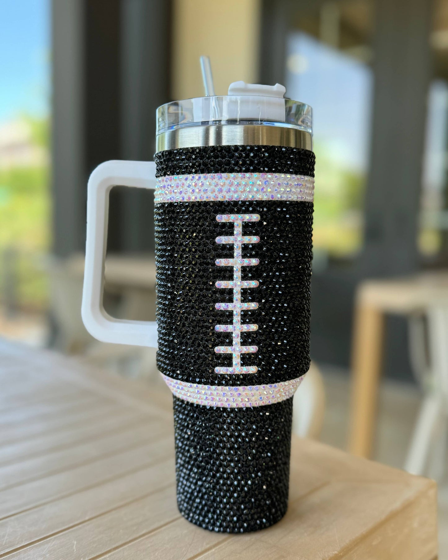 Crystal BLACK "Team Spirit" FOOTBALL 40 Oz. Tumbler