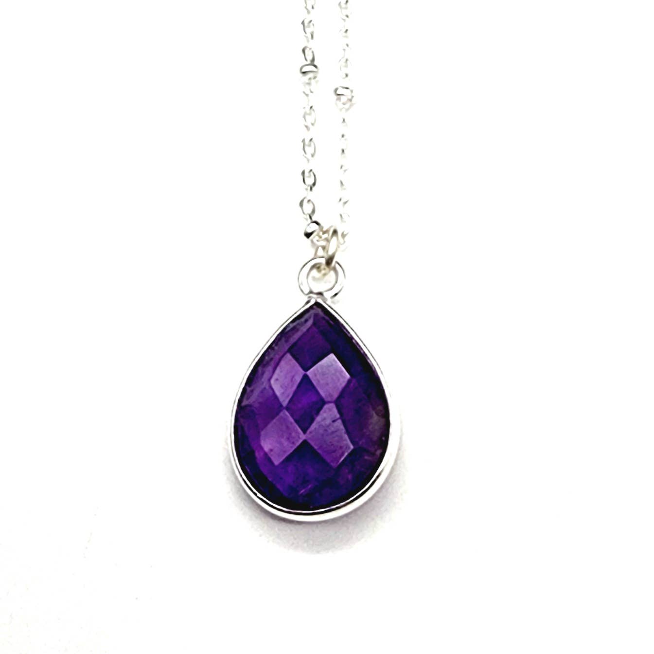 Dainty Faceted Amethyst Teardrop Necklace