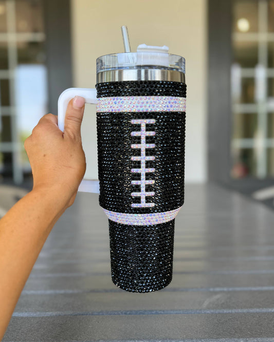 Crystal BLACK "Team Spirit" FOOTBALL 40 Oz. Tumbler