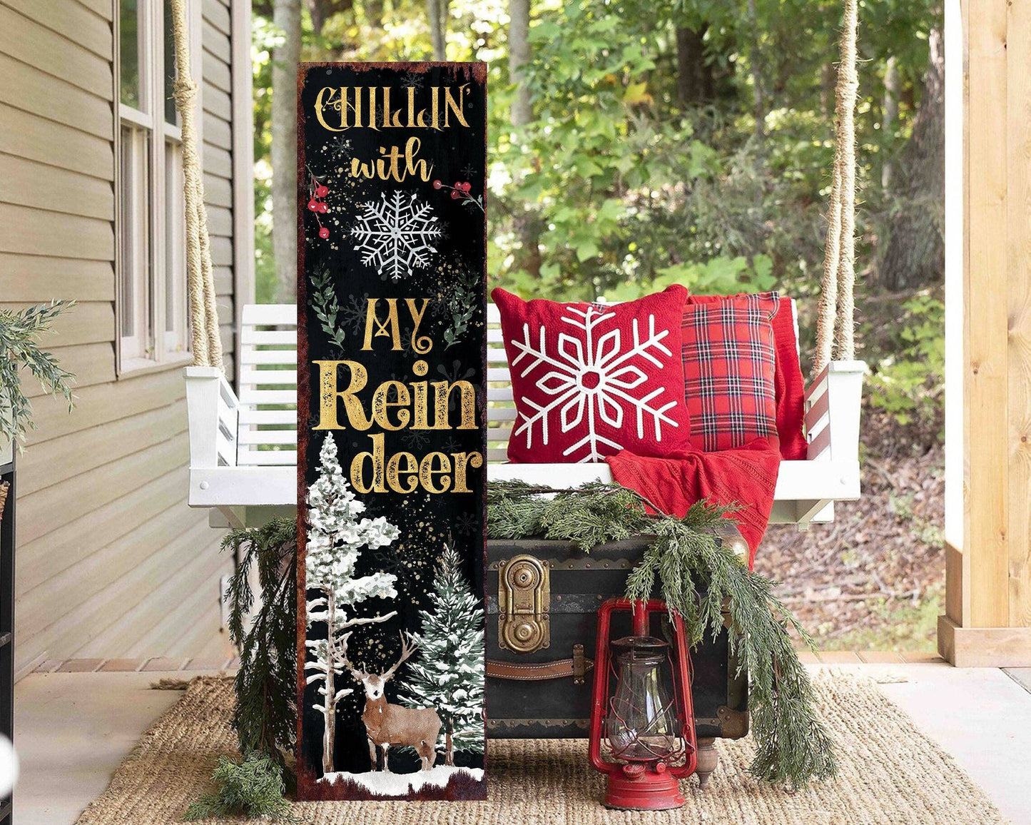 36in "Chillin' with My Reindeer" Christmas Porch Sign