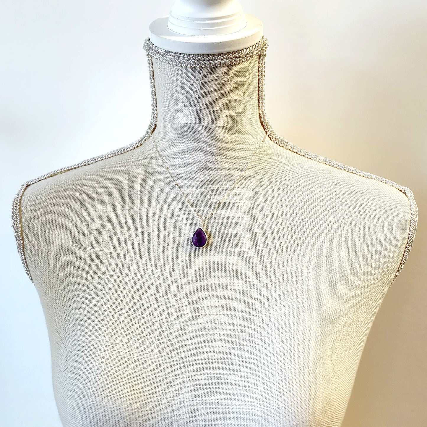 Dainty Faceted Amethyst Teardrop Necklace