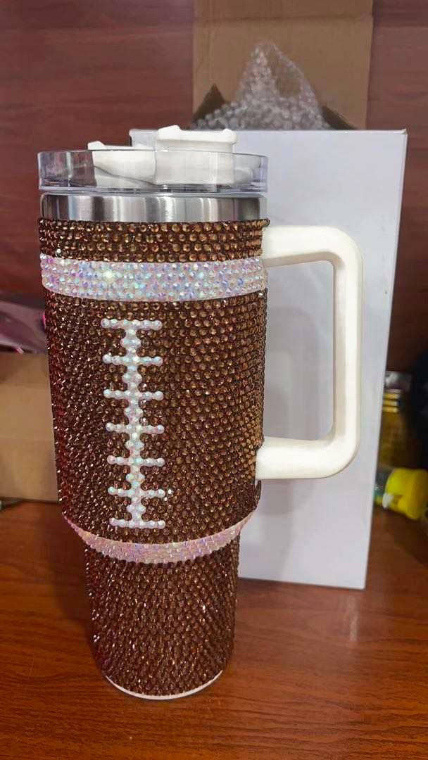 Brown Crystal Football "Blinged Out" 40 Oz. Tumbler