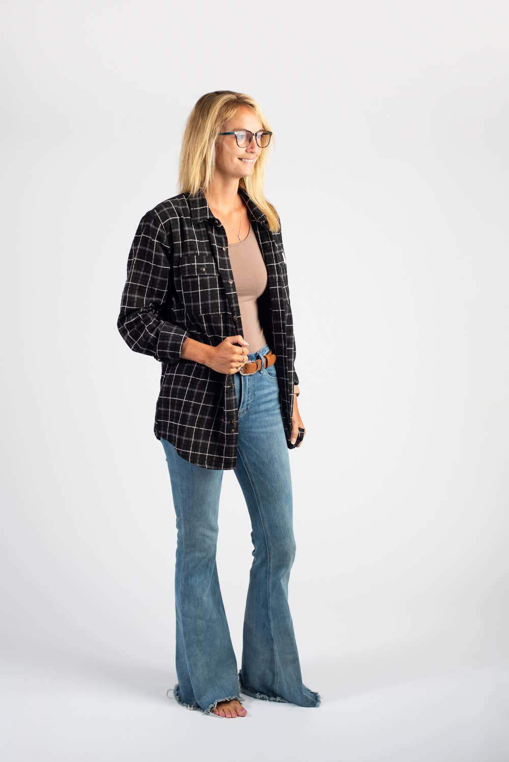 Western Black Plaid Flannel Shacket