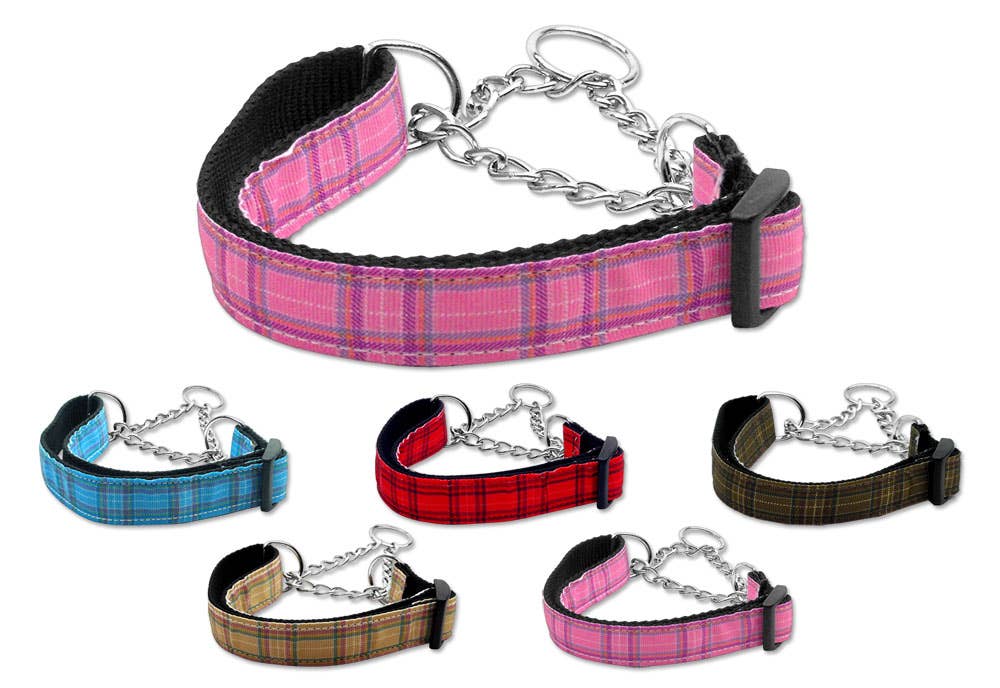 Plaid Nylon Dog Collar: Red / XS