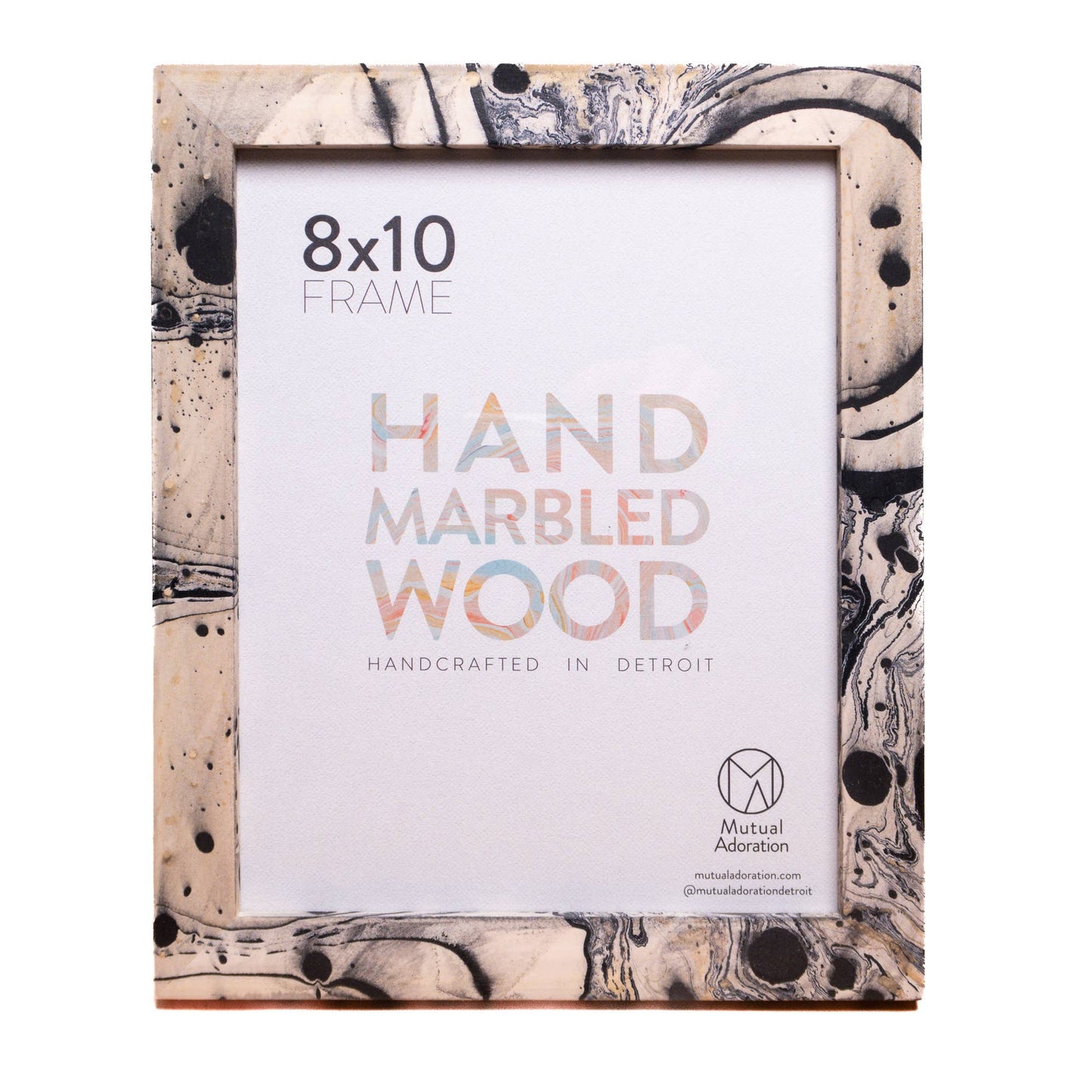 8x10 Black + White Hand Marbled Wood Picture Frame