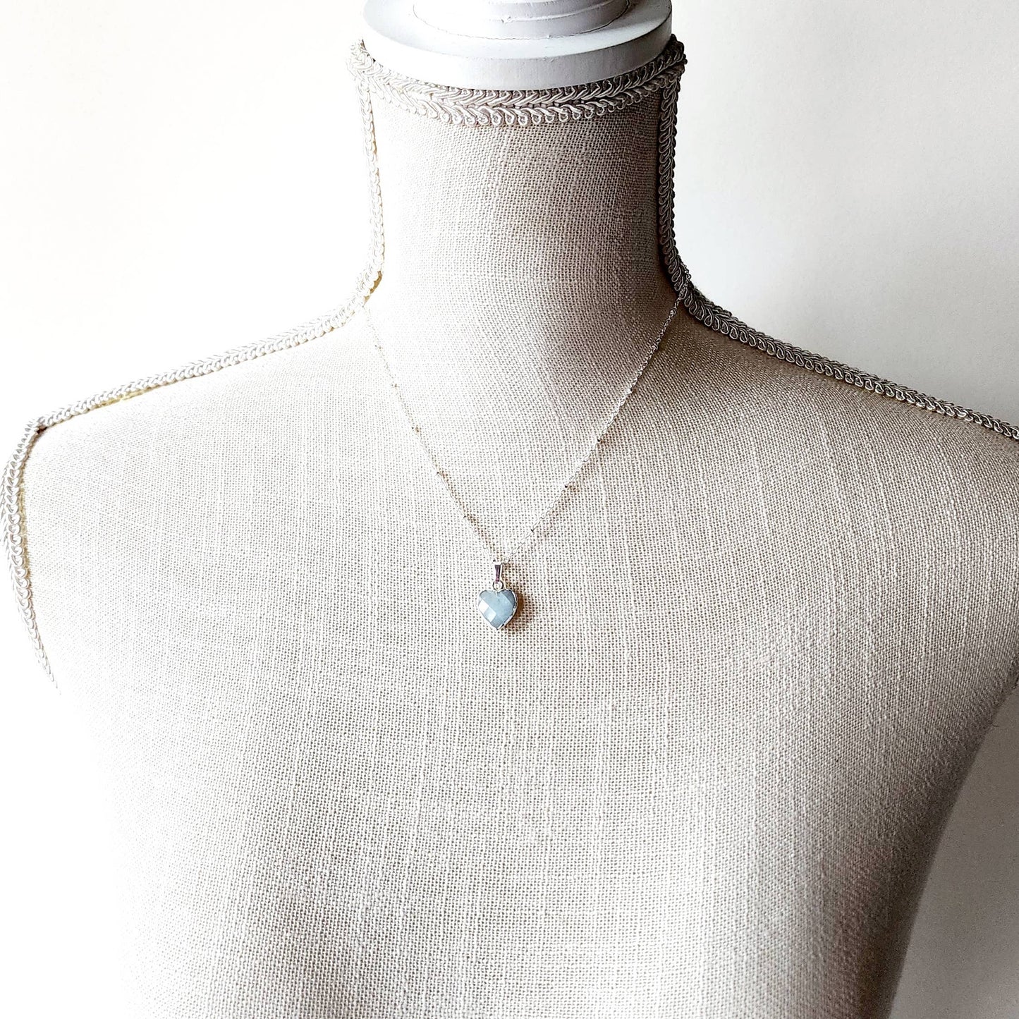 Dainty Faceted Aquamarine Heart Necklace