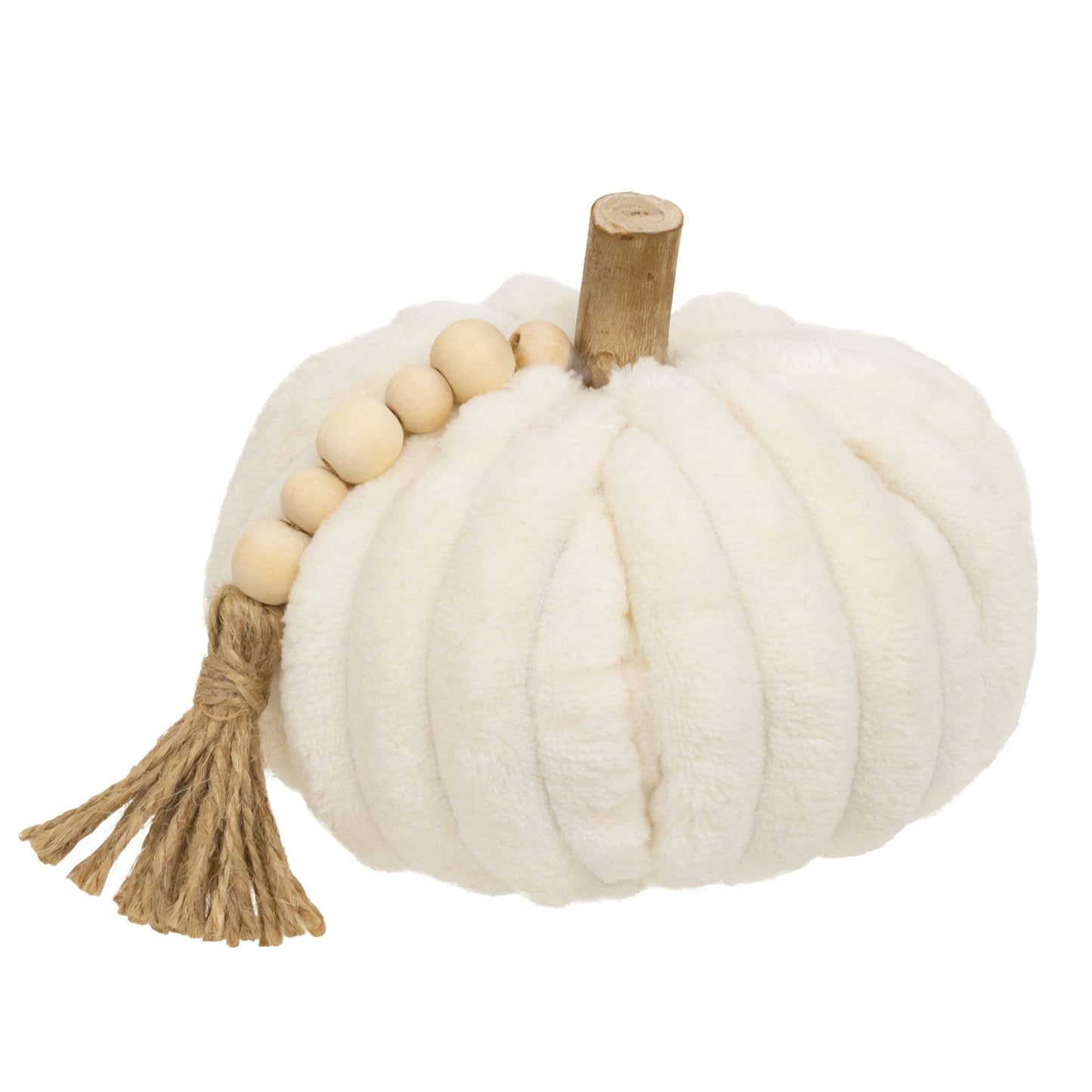 Cream Ribbed Pumpkin w/Beaded Tassel, Medium