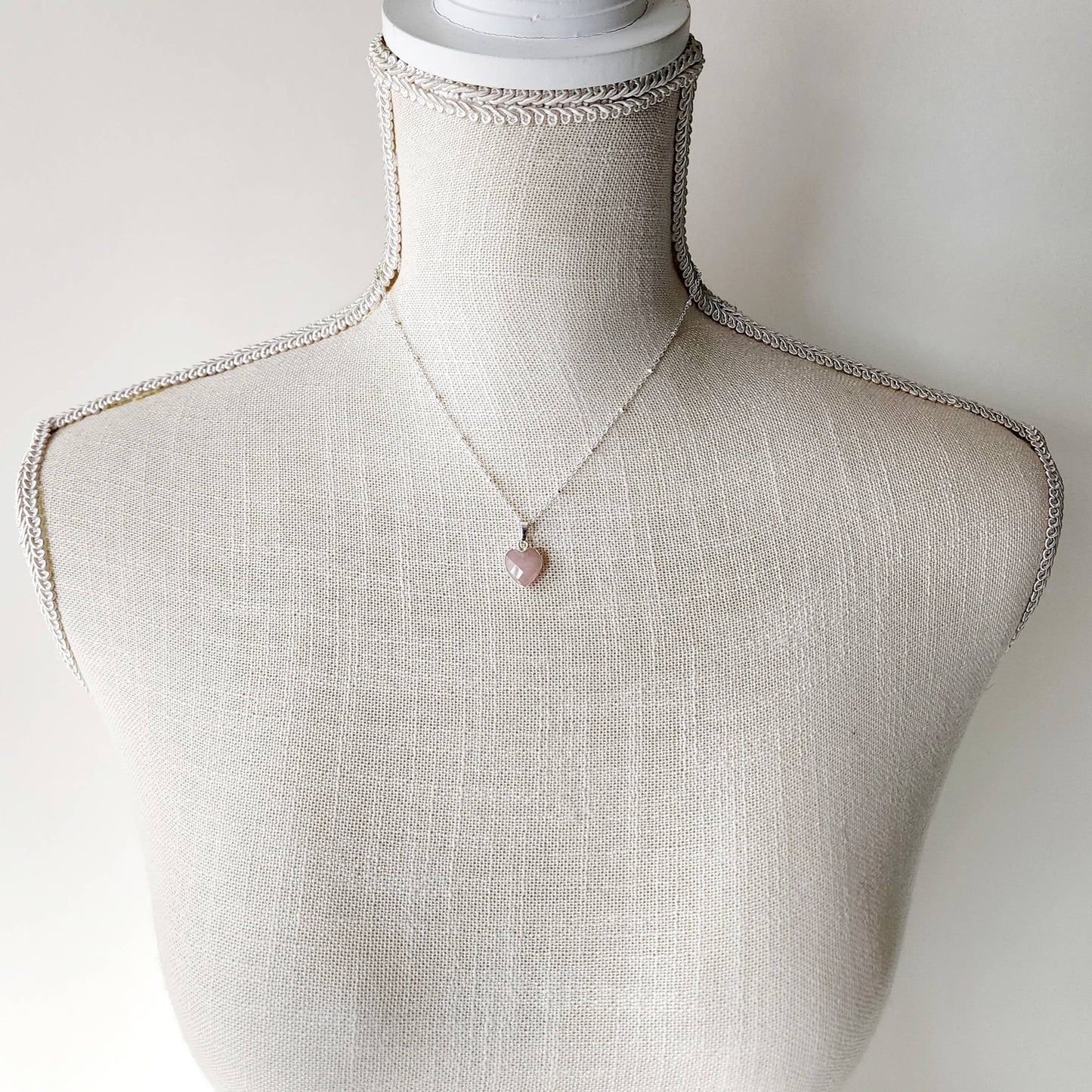 Dainty Faceted Rose Quartz Heart Necklace