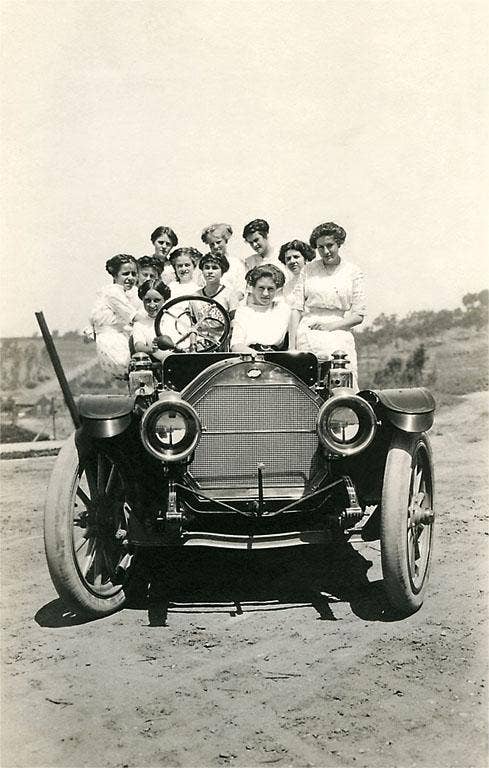 Crowd of Women in Old Car - Note Card