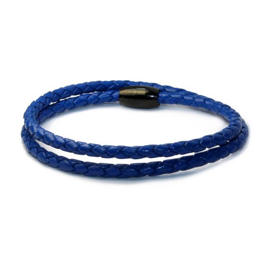 Men Double Wrap Leather Bracelet Cobalt