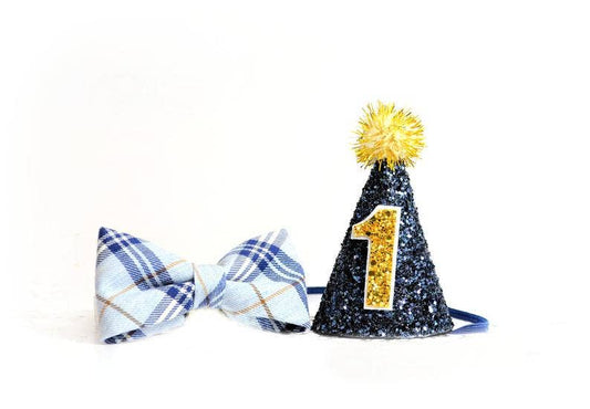 Navy with Gold Party Hat "1"