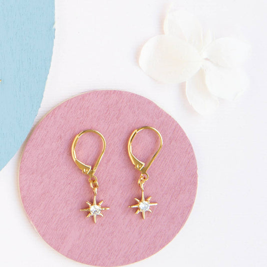 Star Mini CZ Gem Leverback Dangle Earring