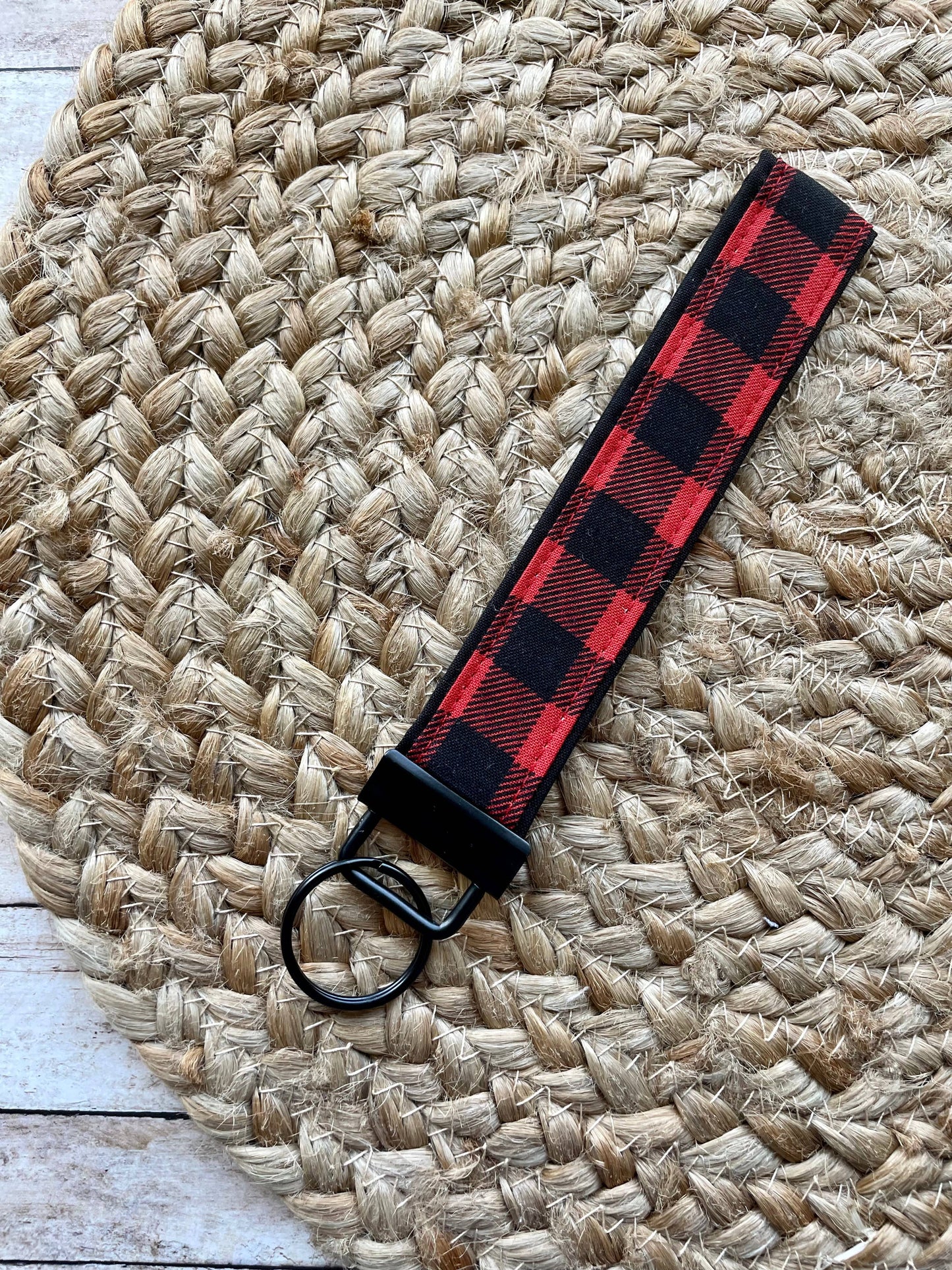 Red Buffalo Plaid Keychain Wristlet