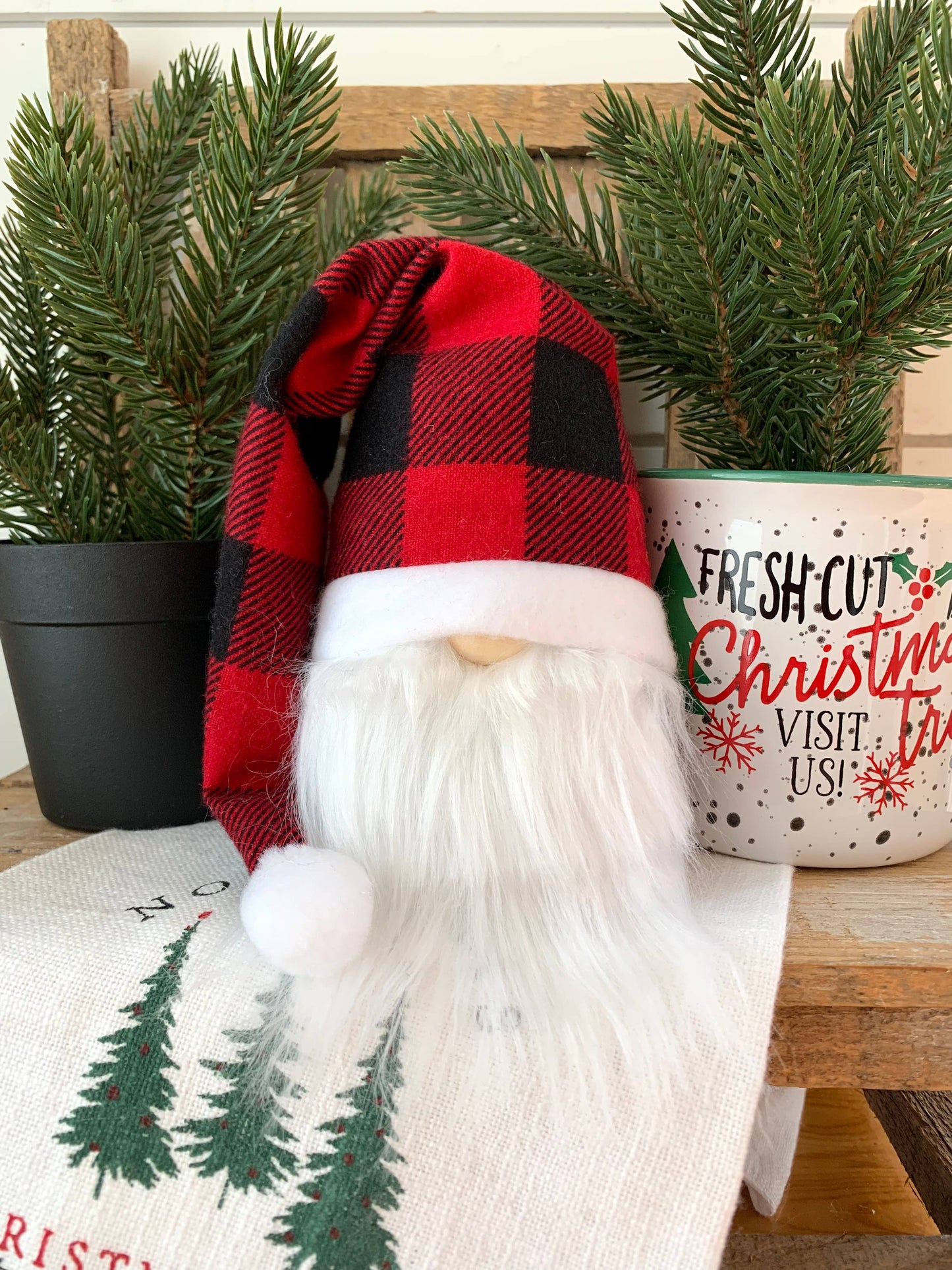 6” Mini Slouch Buffalo Check Santa Gnome