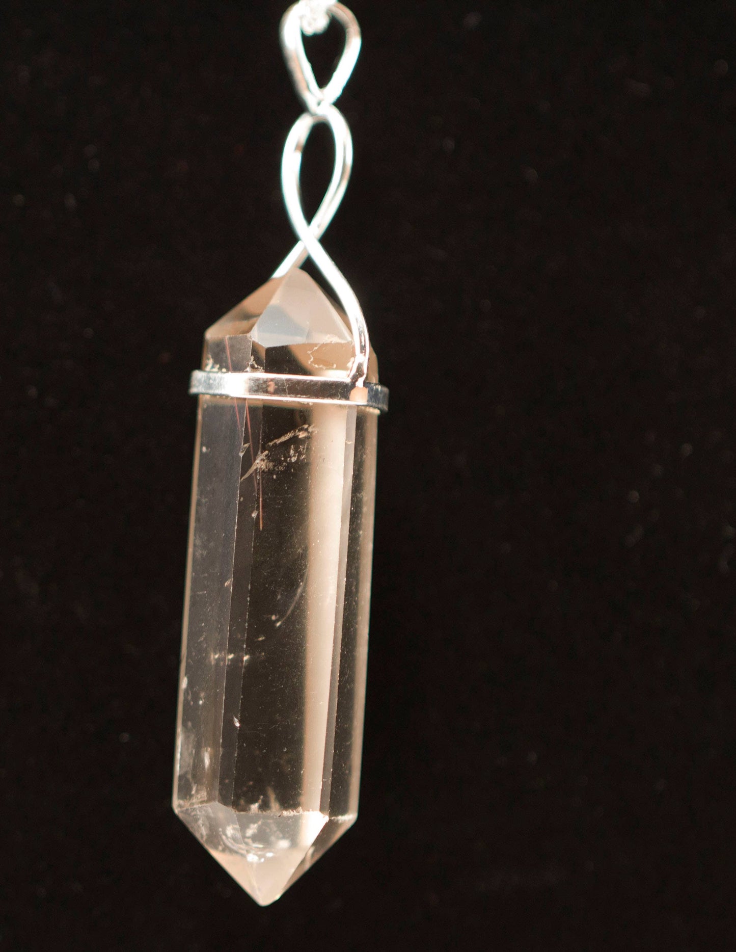 Swirl Top Smokey Quartz Double Terminated Pendant: Silver