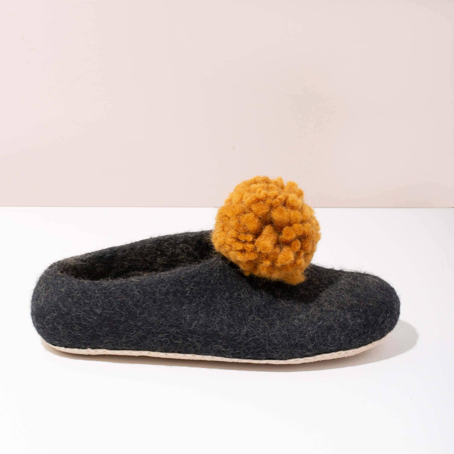 Pom Pom Felt Slippers | Dark Grey + Gold | Medium