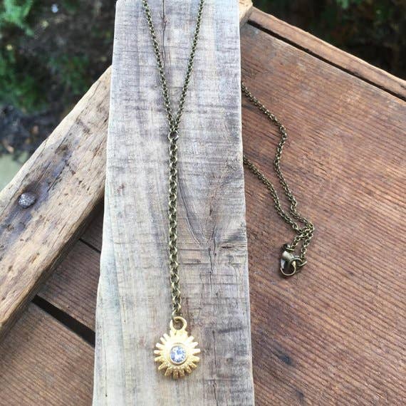 Gold Rhinestone Sun Lariat Necklace