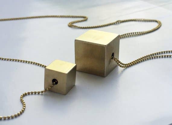 Small Brass Cube Necklace