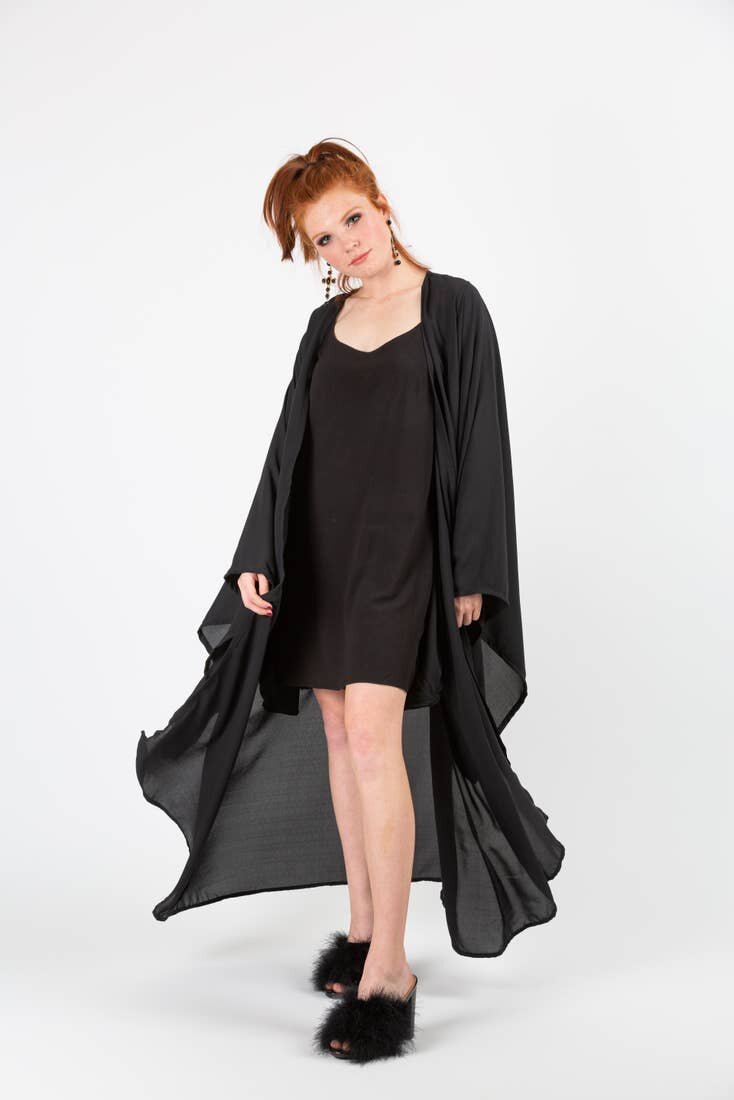 Jennafer Grace Black Solid Kimono-XL