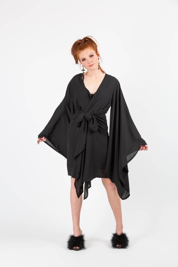 Jennafer Grace Black Solid Kimono-XL