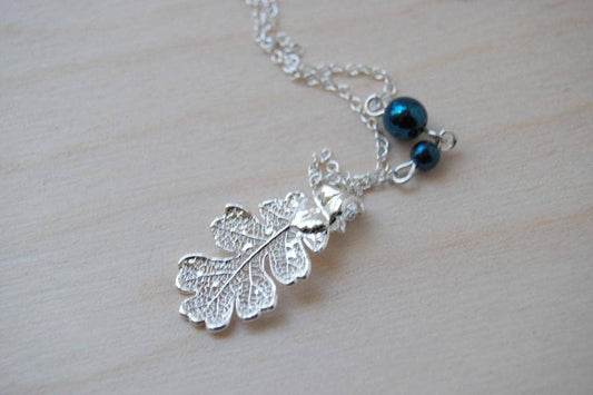 Small Fallen Silver Oak Leaf Necklace 18"