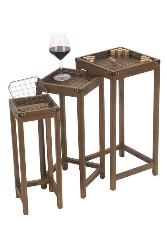 Wood with Metal Cork Display Tables - Set of 3