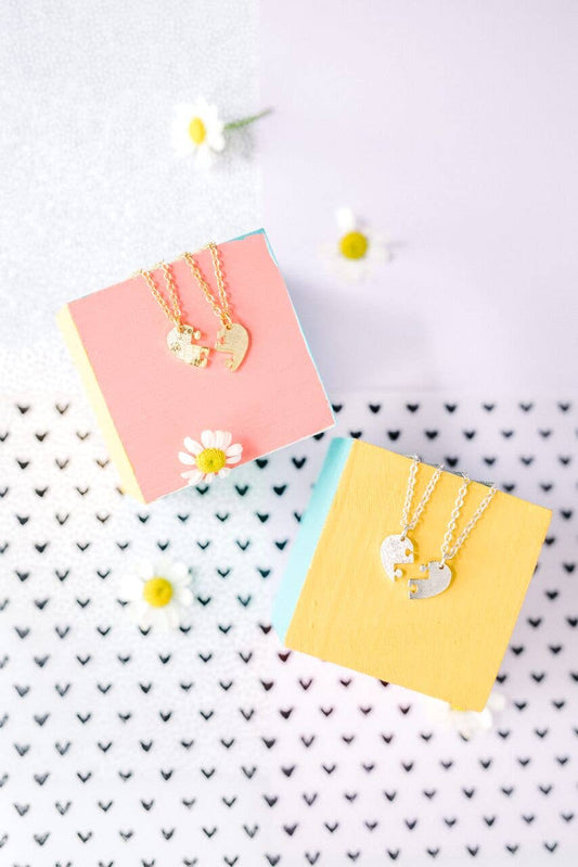 Puzzle Heart Best Friends Necklace: Gold