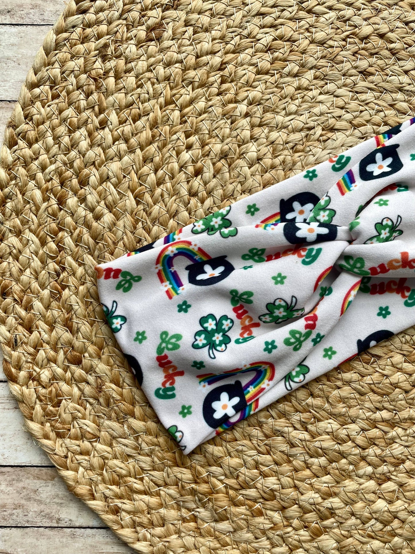 Lucky Shamrock Rainbow Knit Twist Headband