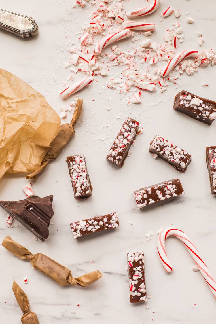 Chocolate Peppermint Crunch Caramels: 2.5oz