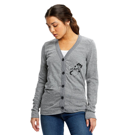 Cat Mom Tri-blend Cardigan, Gray - Made in USA