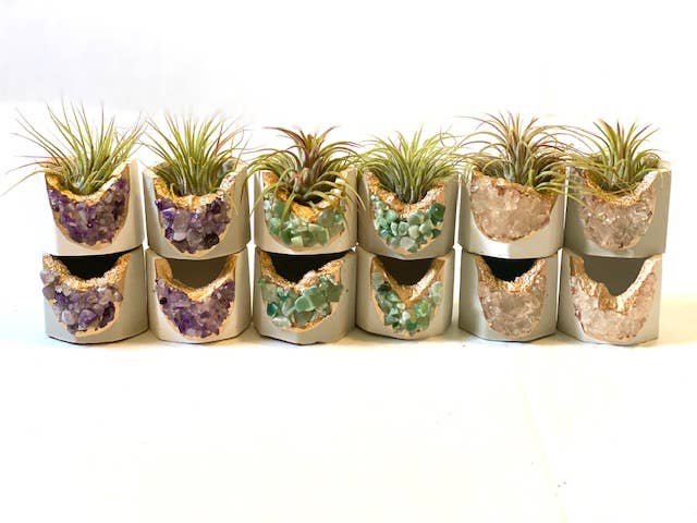 Concrete Crystal Geode Planter w Air Plant