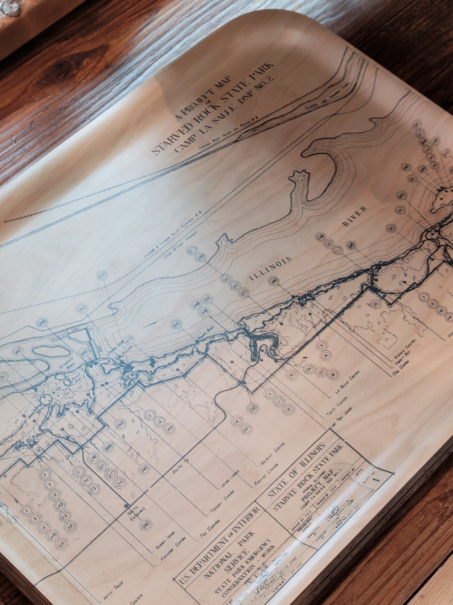 Wood and Melamie Tray- 1934 Corps of Engineer Map Starved Rock