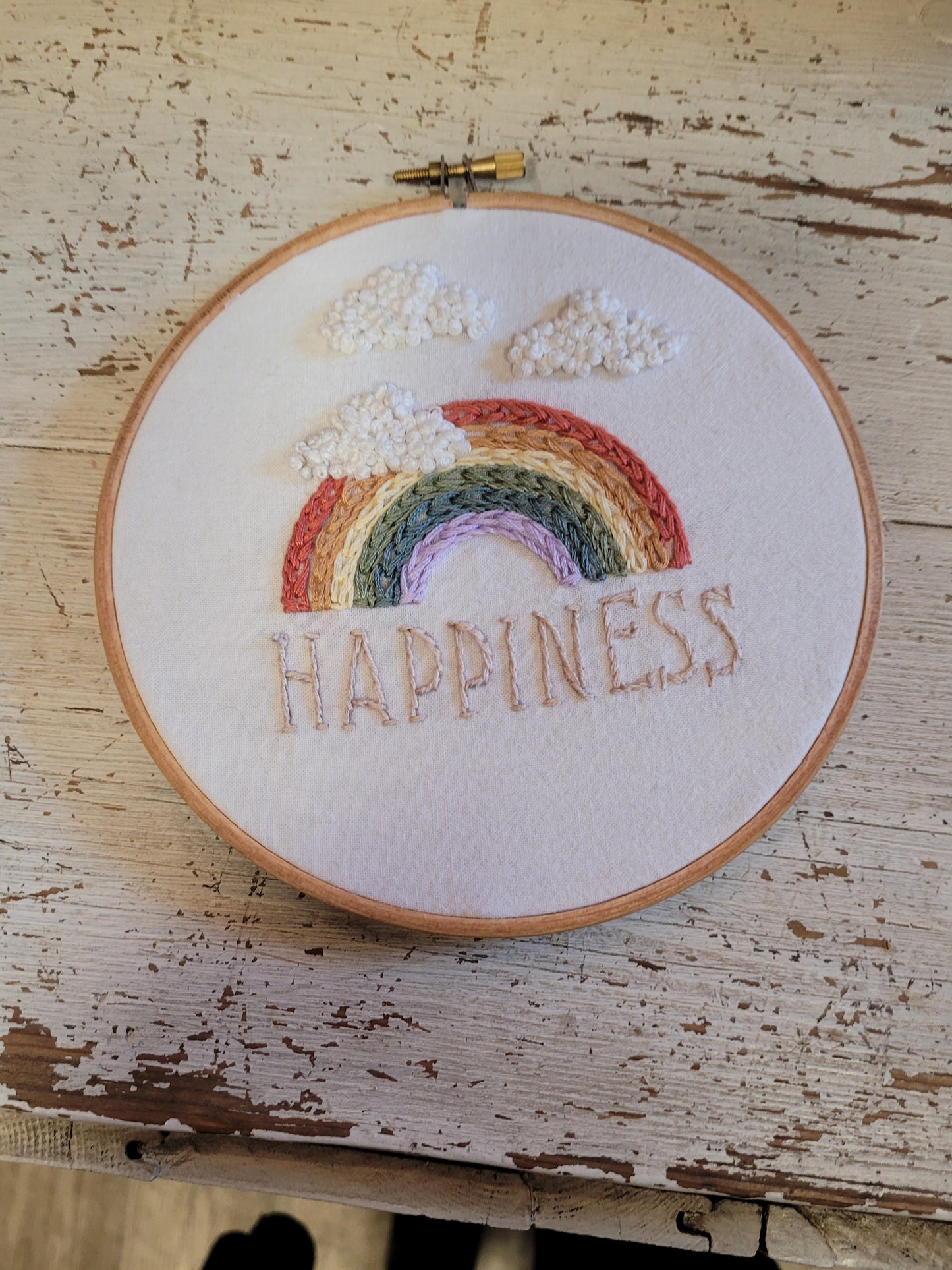 Happiness Hand-Embroidered Hoop