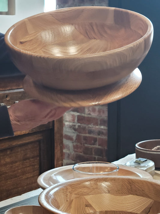 Large Oak Salad Bowl on Pedestal