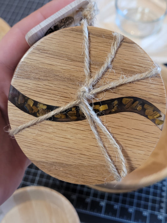Coasters Round Oak with Tiger's Eye