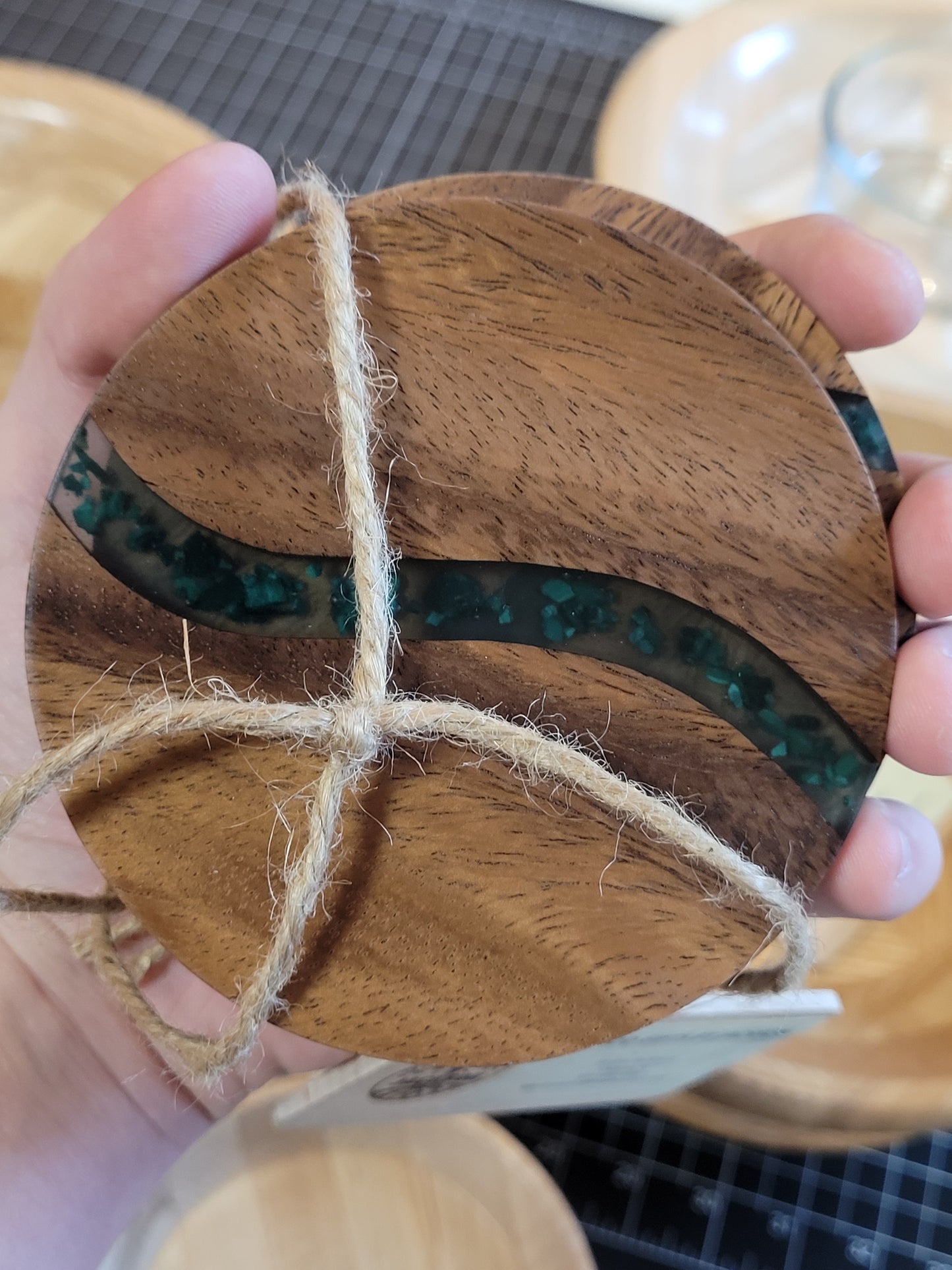 Coasters Round Exotic Wood Larger Malachite