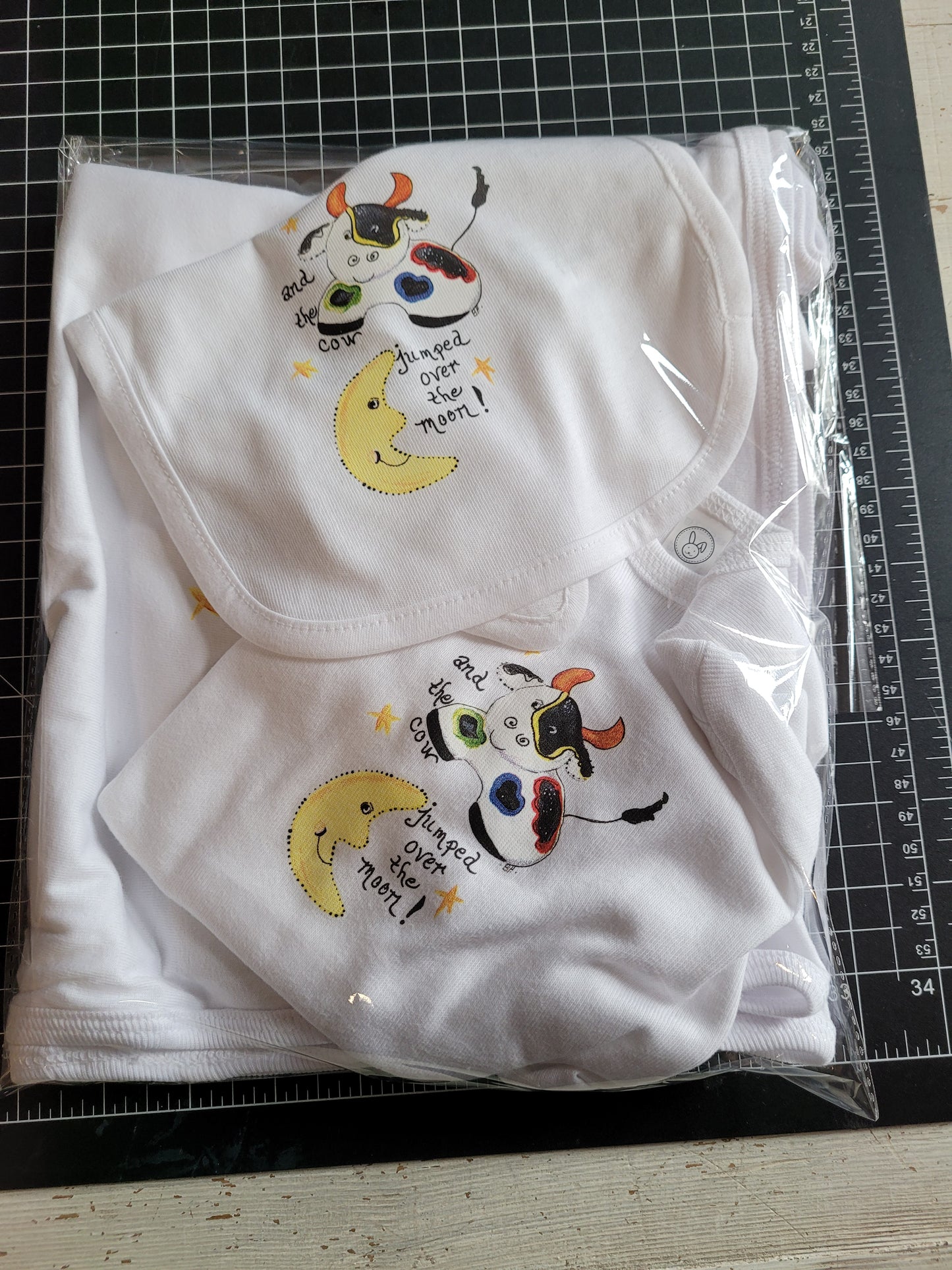 Baby Set- Cow Over the Moon Baby Set- Blanket, Gown and Bib