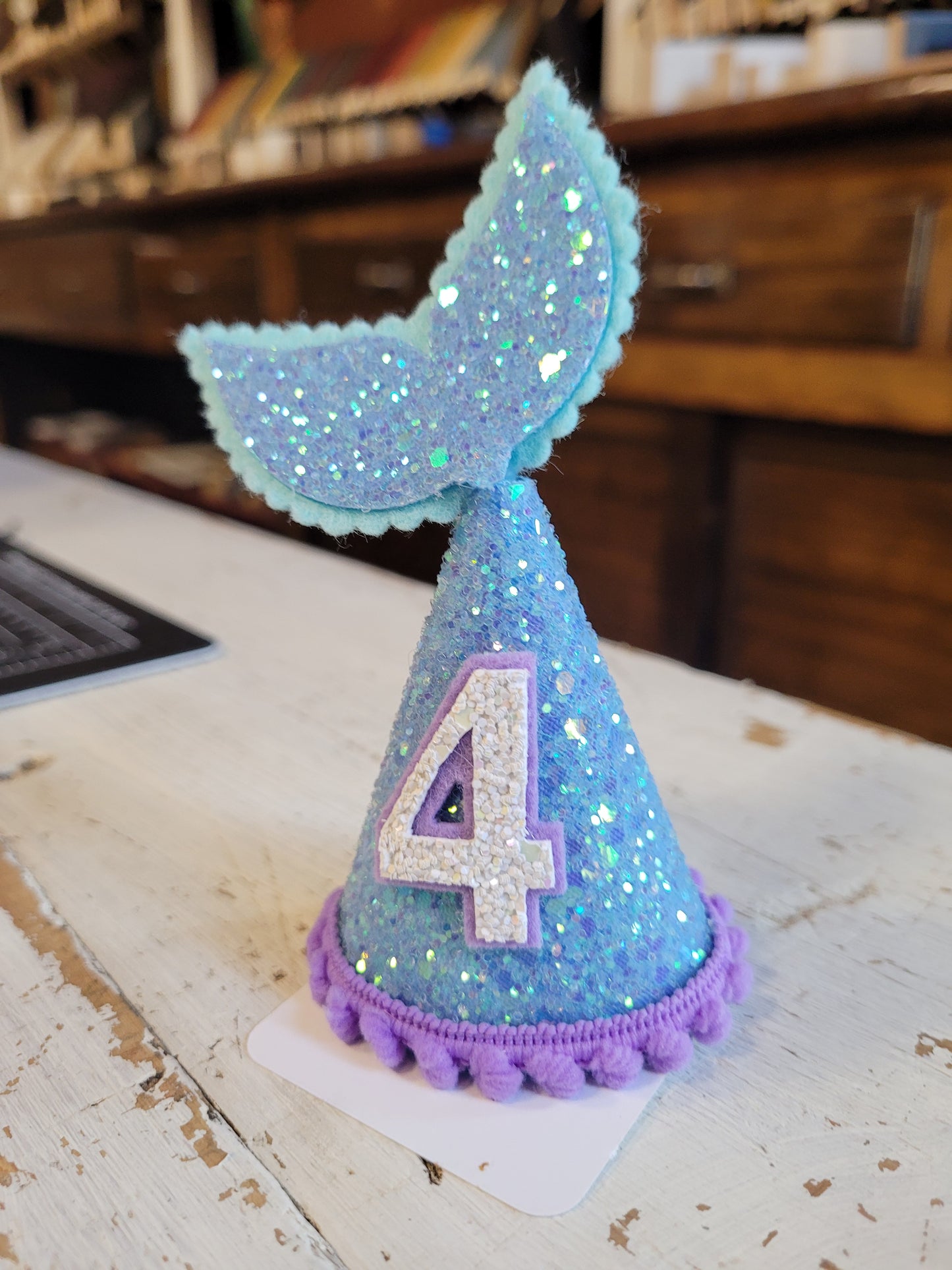 Aqua Glitter and Lavender Trim "4"