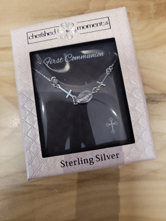 Sterling Silver Girls 1st Communion Bolo Bracelet