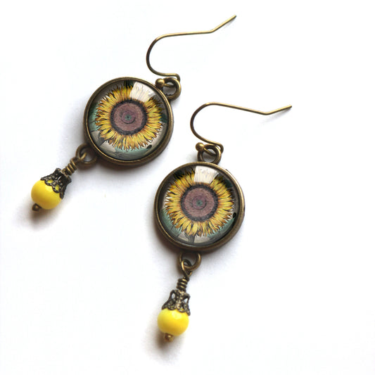 Sunflower Cottage Core Earrings with Bead