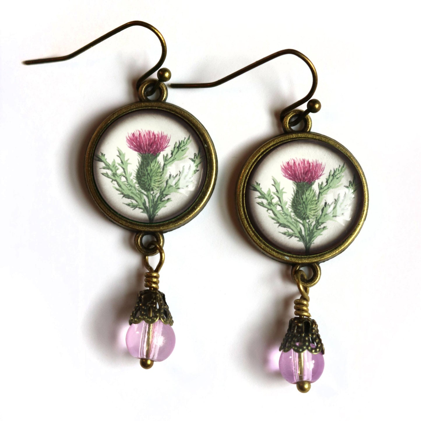 Scottish Thistle Glass Cabochon Earrings