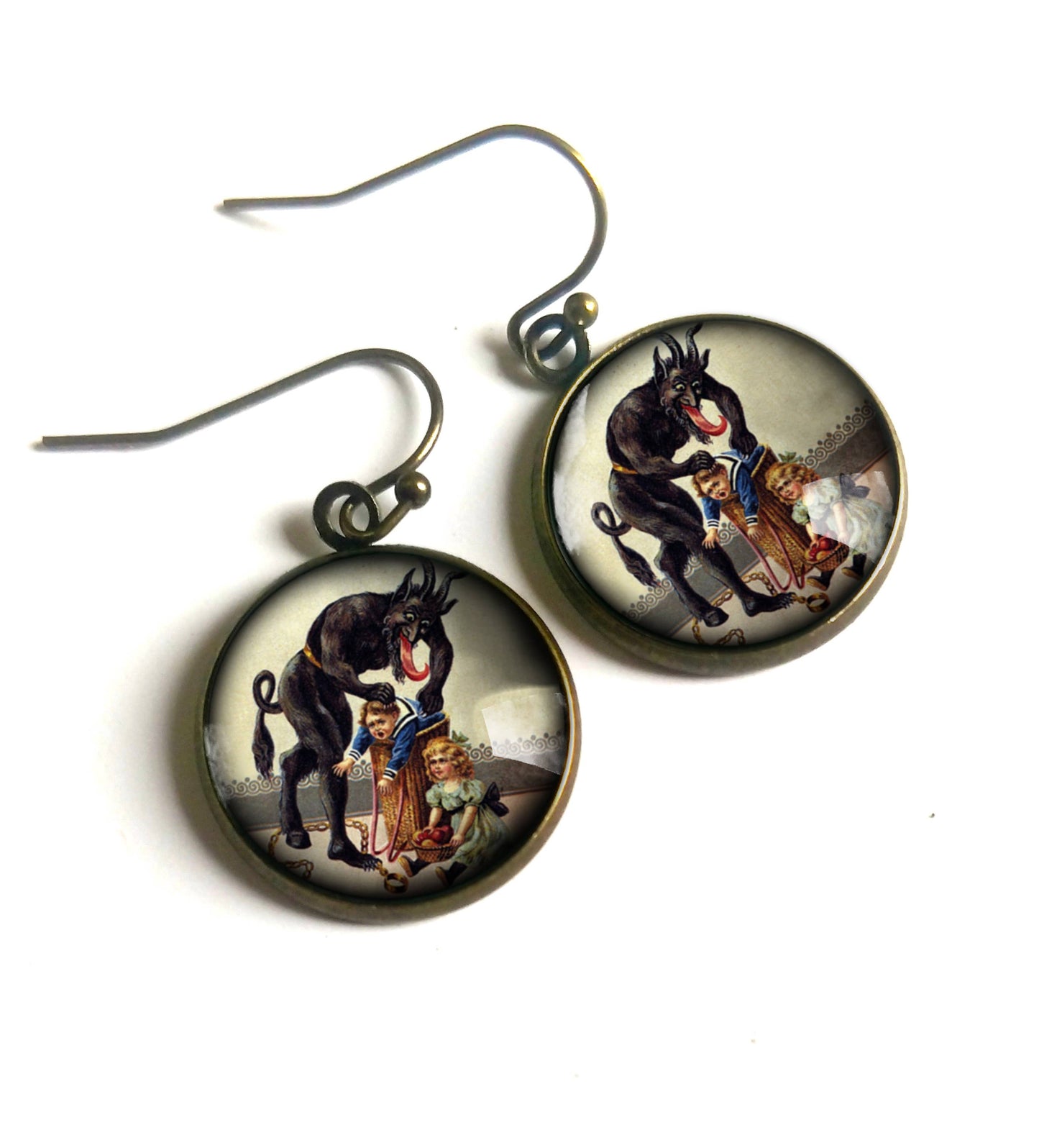 Krampus with Naughty Child in Barrel Goth Holiday Earrings