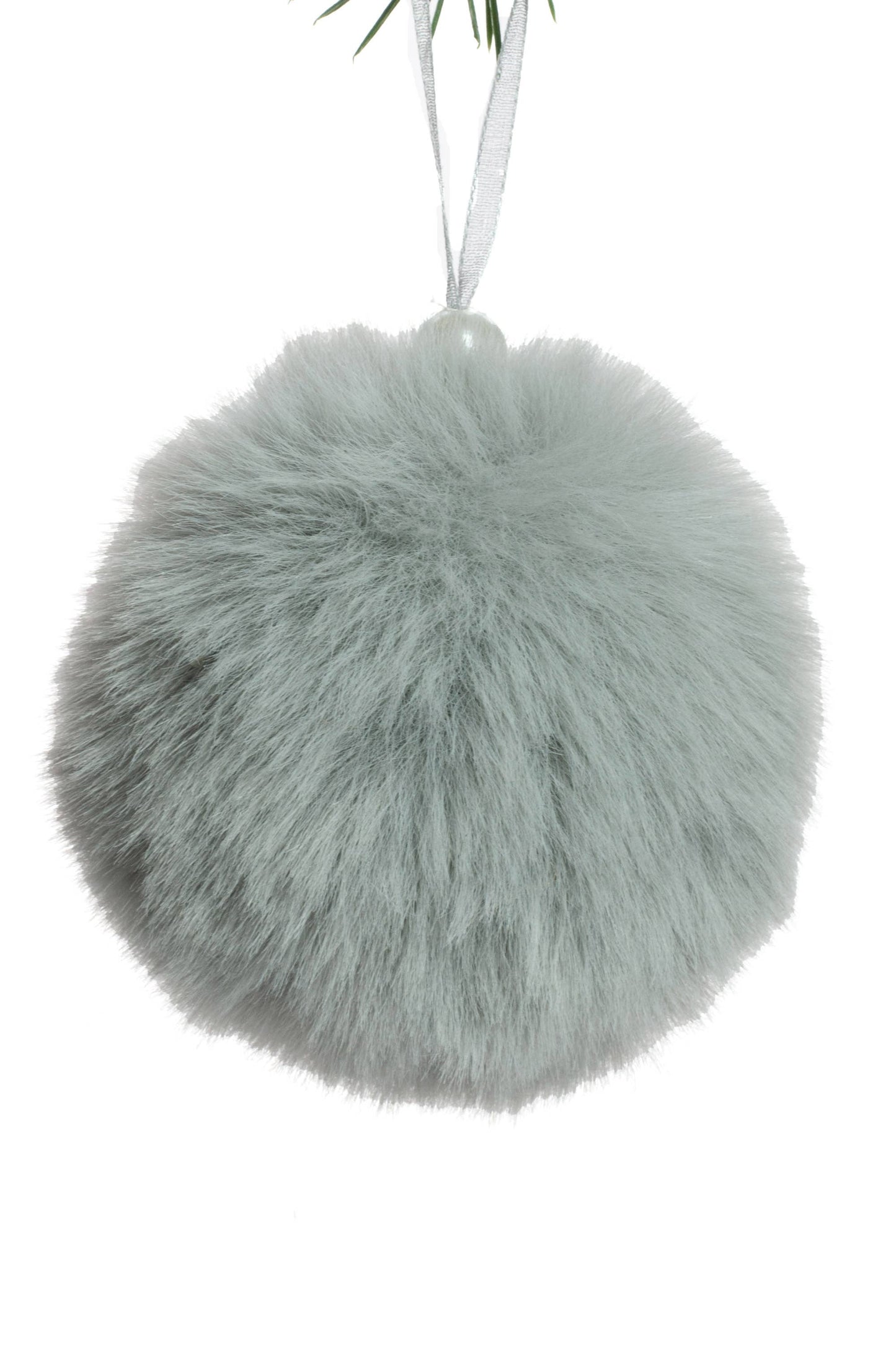 Grey Hanging Fuzzy Ball Pom Pom Ornament