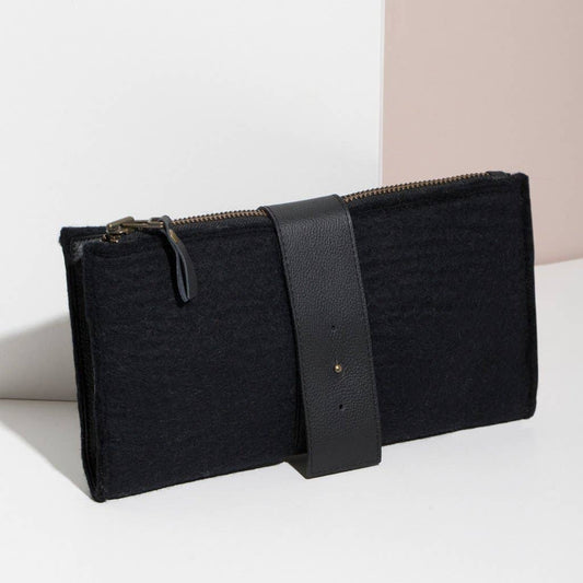 Felt + Leather Foldover Clutch | Black