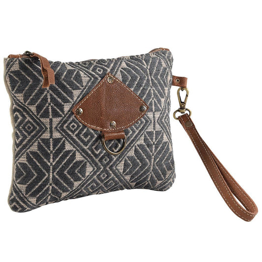 Wristlet in Grey and Cream Canvas