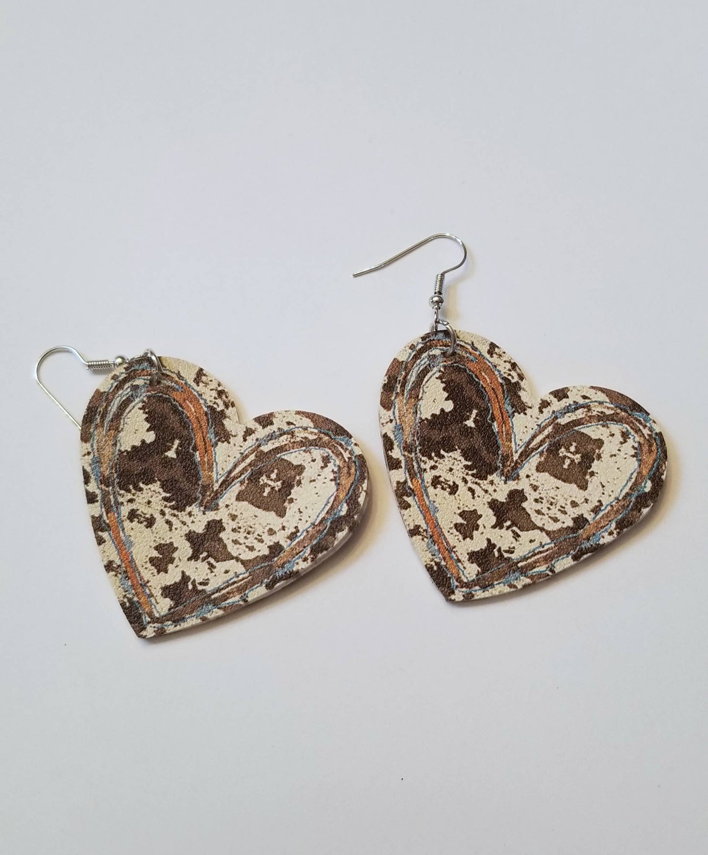 Western Cow Print Heart Earrings - Double Sided