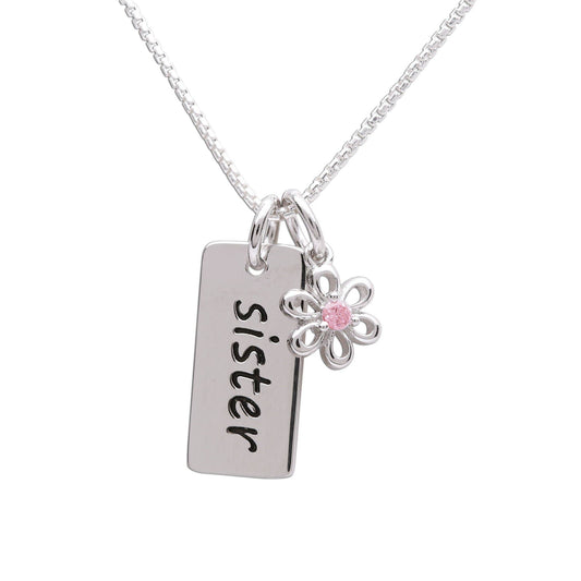 Sterling Silver Girls Sister Bar Necklace for Children