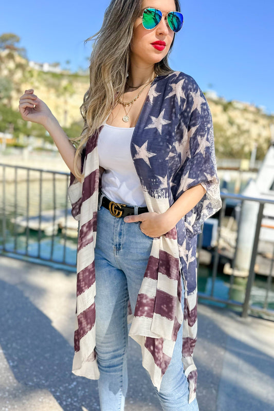 July 4th Vintage American Flag Printed Kimono